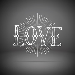 Hand drawn love word on background. Romantic card on Valentines day. Handwritten modern calligraphy poster