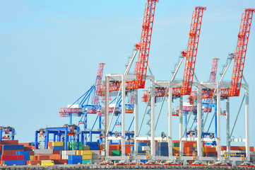 Fototapeta premium Port cargo crane and container