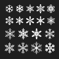snowflake icons set, vector illustration isolated on black background.