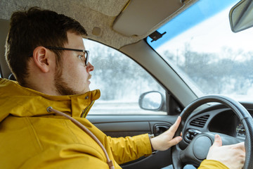 Man driving car