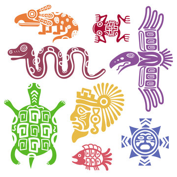 Ancient mexican symbols vector illustration. Mayan culture indian  with totem patterns