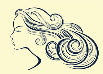 Woman hair style silhouette. Female fashion profile. Vector illustration.