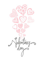 Vector Holiday background with red hand drawn hearts. Valentines day card