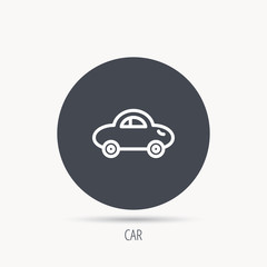Baby car icon. Transport sign. Toy vehicle symbol. Round web button with flat icon. Vector