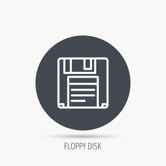 Floppy disk icon. Retro data storage sign. Round web button with flat icon. Vector