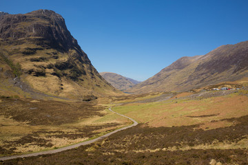 Glencoe Valley Scotland UK famous Scottish glen with mountains in Scottish Highlands in spring 