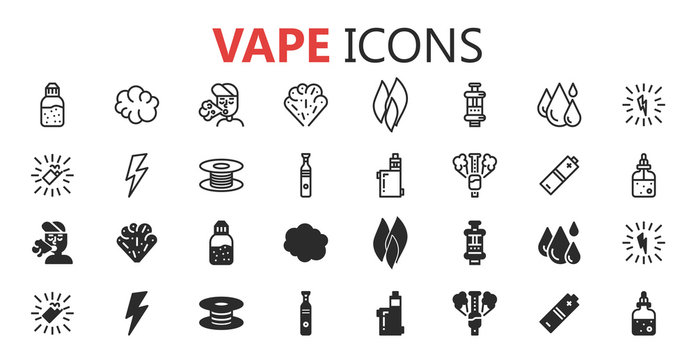 Simple modern set of vape icons. Premium symbol collection. Vector illustration. Simple pictogram pack.