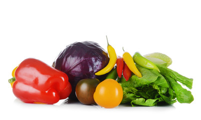 Group of fresh vegetables on white background