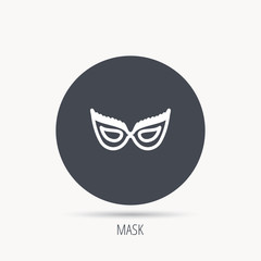 Festive mask icon. Masquerade carnival sign. Anonymous symbol. Round web button with flat icon. Vector