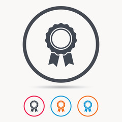 Medal icon. Winner award emblem symbol. Colored circle buttons with flat web icon. Vector