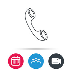 Phone icon. Call sign. Group of people, video cam and calendar icons. Vector
