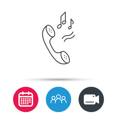 Phone icon. Call ringtone sign. Group of people, video cam and calendar icons. Vector