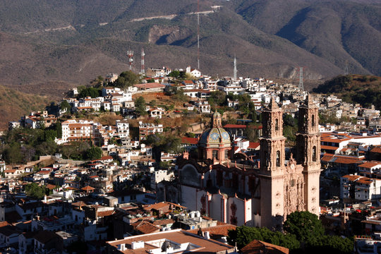 Santa Prisca de Taxco, main representation of the New Spanish baroque, Taxco, Mexico