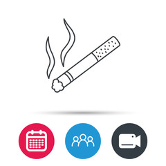 Smoking allowed icon. Yes smoke sign. Group of people, video cam and calendar icons. Vector