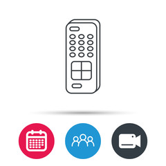 Remote control icon. TV switching channels sign. Group of people, video cam and calendar icons. Vector