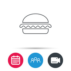 Vegetarian burger icon. Healthy fast food sign. Burger symbol. Group of people, video cam and calendar icons. Vector