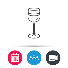 Wineglass icon. Goblet sign. Alcohol drink symbol. Group of people, video cam and calendar icons. Vector