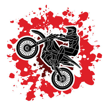 Motorcycle cross jumping designed on splatter blood background graphic vector