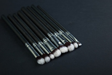 Brush with natural bristles for professional makeup, closeup, co