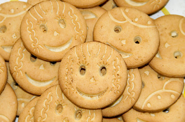 Background of round smiling  cookies