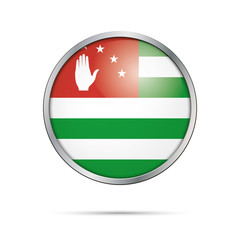 Fototapeta premium Vector Abkhazian flag button. Abkhazia flag in glass button style with metal frame.