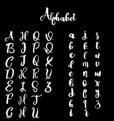 Handwritten alphabet calligraphy quote font  letters, white on t