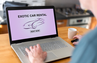 Fototapeta na wymiar Exotic car rental concept on a laptop