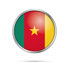 Vector Cameroonian flag button. Cameroon flag in glass button style with metal frame.