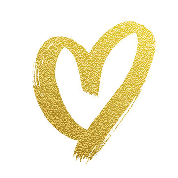 Valentine gold heart hand drawn vector icon
