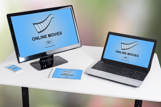 Online movie concept on different devices