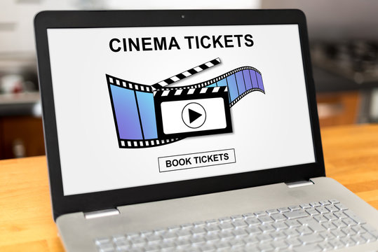 Online cinema tickets booking concept on a laptop