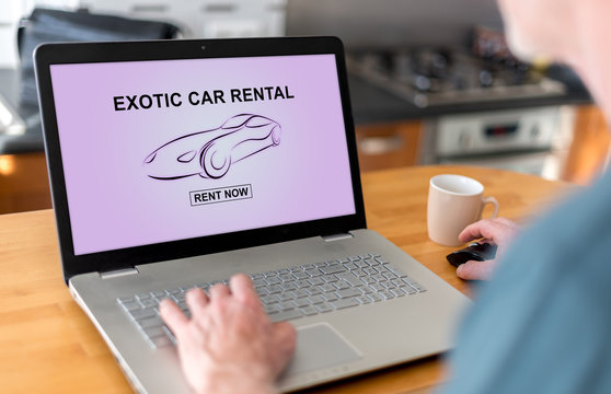 Exotic car rental concept on a laptop