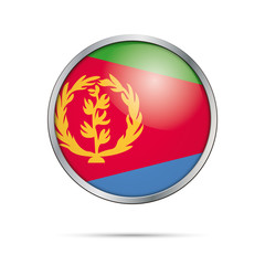 Vector Eritrean flag button. Eritrea flag in glass button style with metal frame.