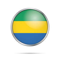 Vector Gabonan flag button. Gabon flag in glass button style with metal frame.