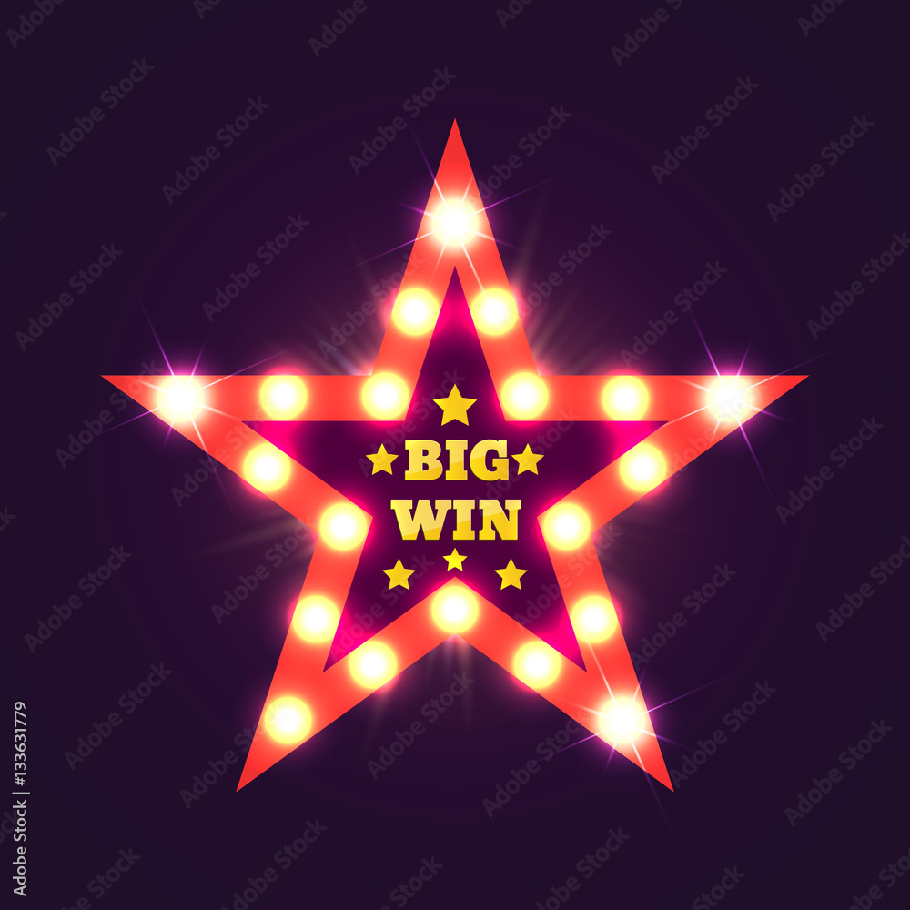 Wall mural Big Win retro banner with glowing lamps. Vector