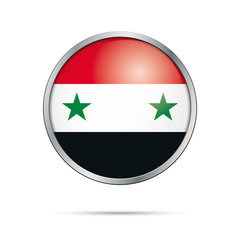 Vector Syrian flag button. Syria flag in glass button style with metal frame.