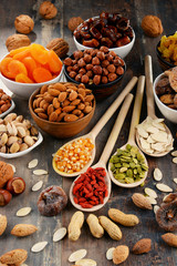 Composition with dried fruits and assorted nuts