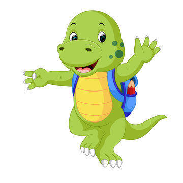 Cute dinosaur with backpack