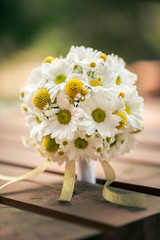 white and yellow wedding bouquet in nature, valentines day and celebration love