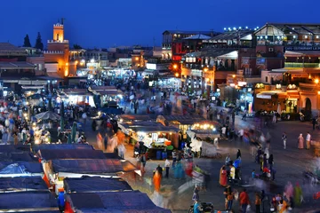 Gordijnen Jemaa el-Fnaa square in Medina of Marrakesh, Morocco © monticellllo