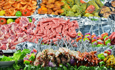 Fresh food prepared for cooking in Marrakesh medina