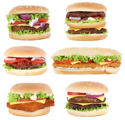 Hamburger Sammlung Collage Cheeseburger Burger Käse Tomaten Sal