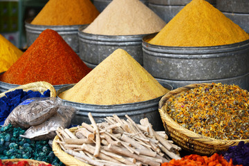 Variety of spices on the arab street market stall