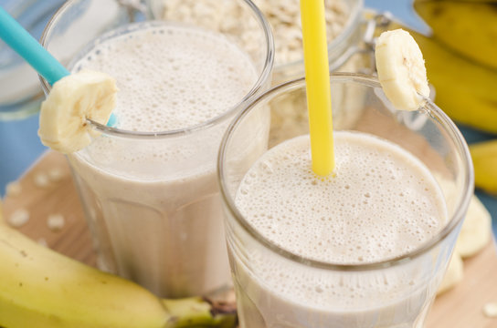 Useful banana smoothie with oatmeal ,vegetarian breakfasts