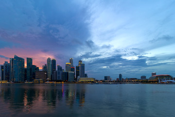 Sunset  over Singapore Modern Skyline