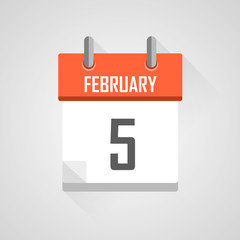 February 5, calendar icon with flat design on grey background