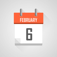 February 6, calendar icon with flat design on grey background