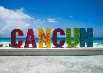 The famous Cancun sign in Mexico