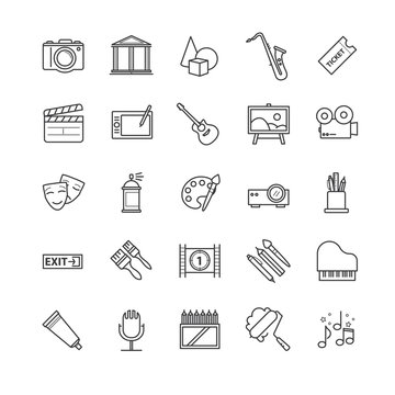 Line icons set - art, entertament, drawning tools