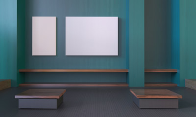 Modern Room Contemporary Green wall and Picture frame / Indoors Empty Minimalist 